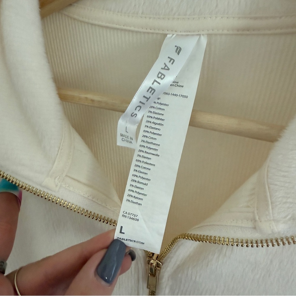 Fabletics Cozy Cord shearling Cream Zip-Up One Piece Soft Jumpsuit size L - Picture 4 of 8
